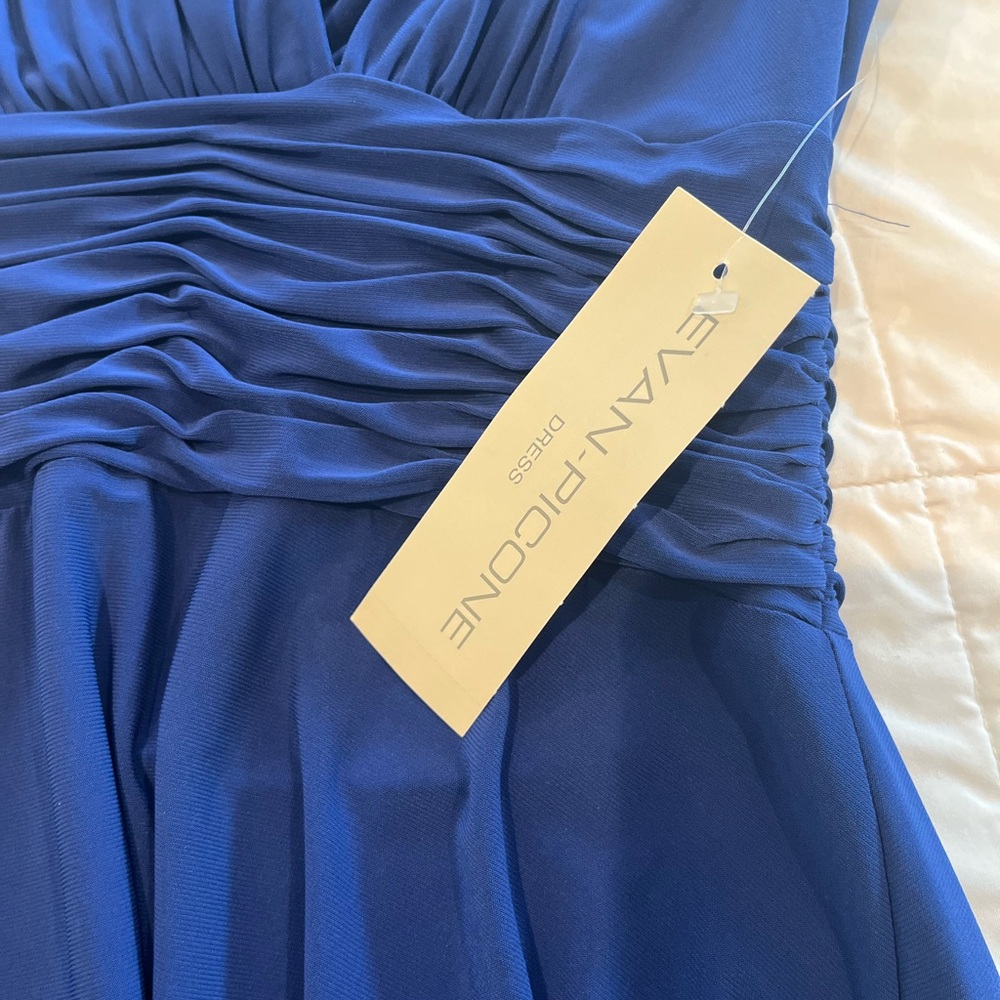 Evan Picone Cobalt Royal Blue Midi Dress Jersey Stretch Sleeveless Halter NWT 6 - Picture 7 of 9